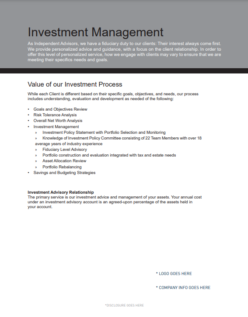 Investment Management Sell Sheet